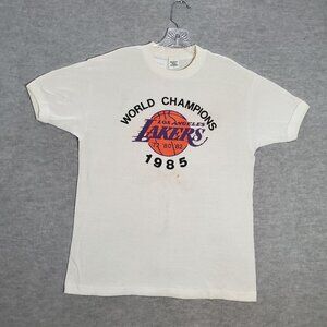 VINTAGE Los Angeles Lakers Men Shirt L 1985 World Champions‎ Single Stitch READ